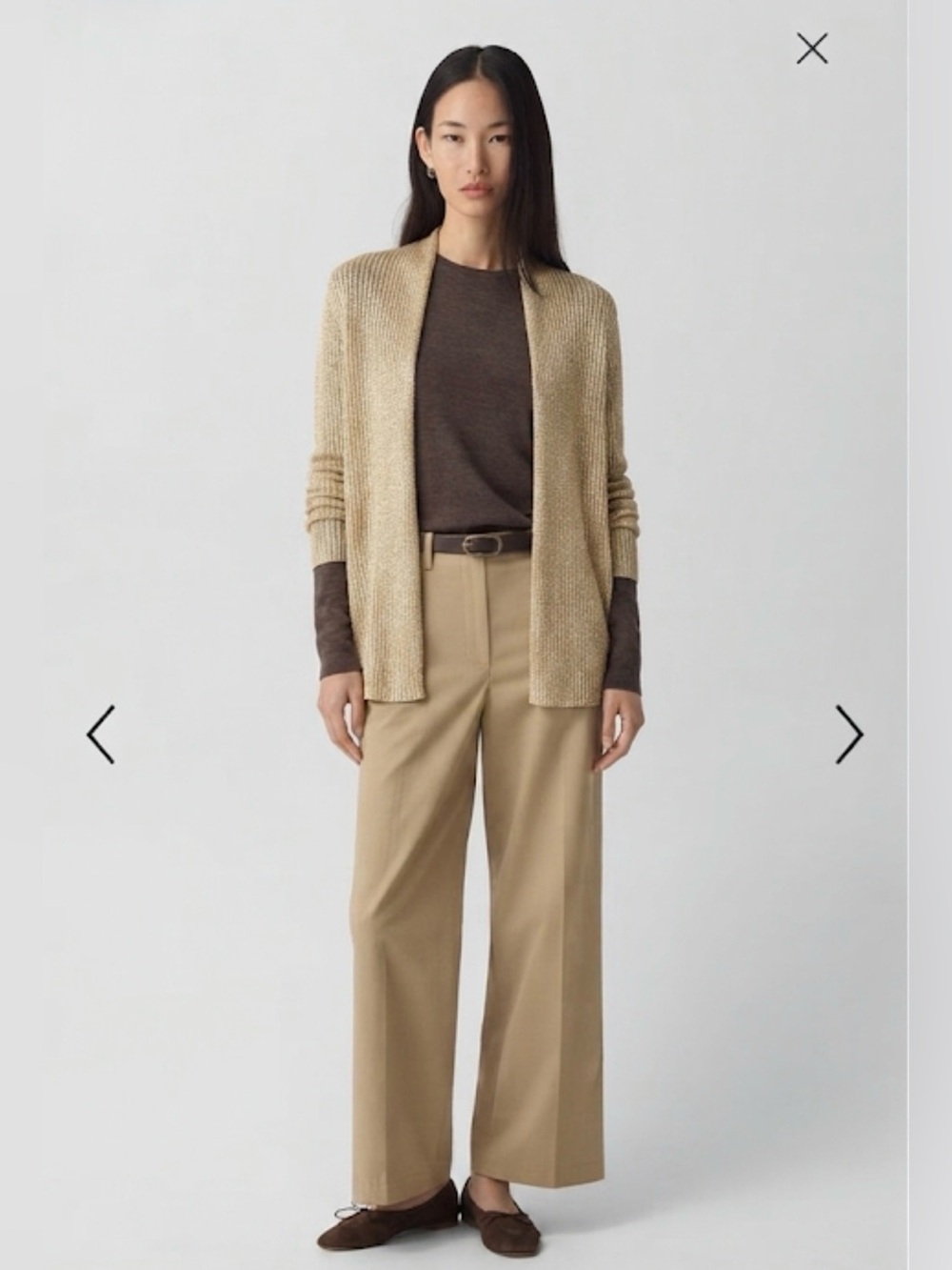 Theory Metallic Beige Open-Front Cardigan Size M